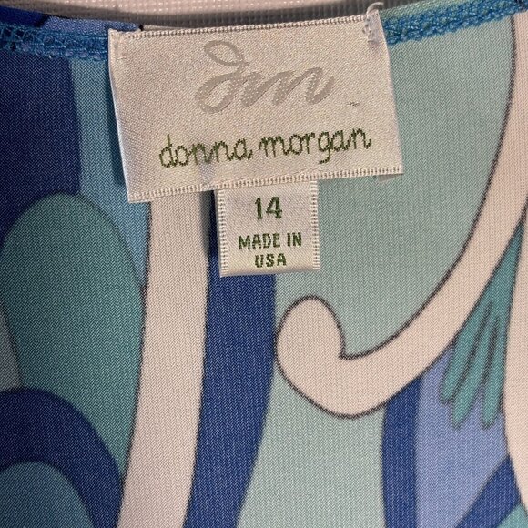 Donna Morgan Wrap Dress Blue Abstract Print Size 14 Polyester/Spandex Made In US - Picture 4 of 8